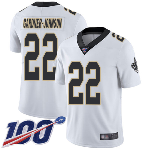Men New Orleans Saints Limited White Chauncey Gardner Johnson Road Jersey NFL Football #22 100th Season Vapor Untouchable Jersey